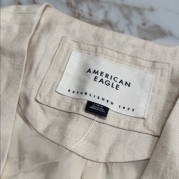 American Eagle Linen Blend Cream Vest Sz L Boho Festival Natural - Picture 6 of 11